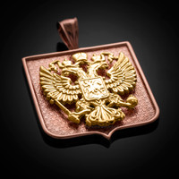 Two-Tone Rose and Yellow Gold Russian Federation Coat of Arms Badge Pendant