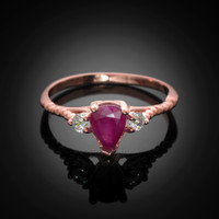 Rose Gold Rope Band Ruby White Topaz Stackable Promise Ring