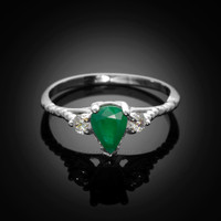 White Gold Rope Band Emerald White Topaz Stackable Promise Ring