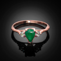 Rose Gold Rope Band Emerald White Topaz Stackable Promise Ring