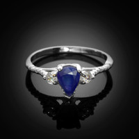 White Gold Rope Band Blue Sapphire White Topaz Stackable Promise Ring