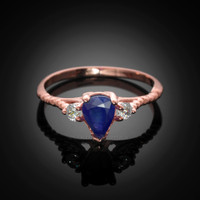 Rose Gold Rope Band Blue Sapphire White Topaz Stackable Promise Ring