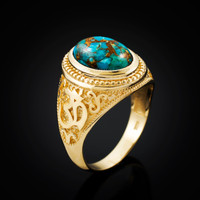 Gold Om Ring.
Men's Gold Turquoise Ring.