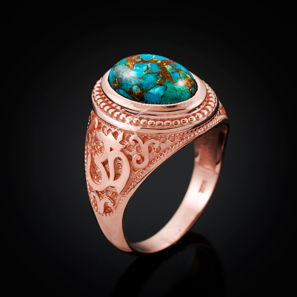 Mens Gold Om Oval Turquoise Ring