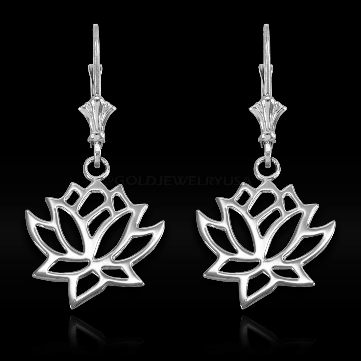 14K White Gold Lotus Flower Yoga Earrings