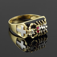Men's Gold Black Onyx Scorpion Ring with Cross