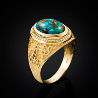 Yellow Gold Masonic Blue Copper Turquoise Statement Ring