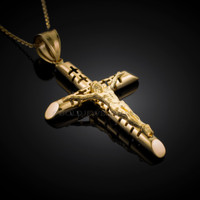 Gold Crucifix Tube Cross Pendant Necklace