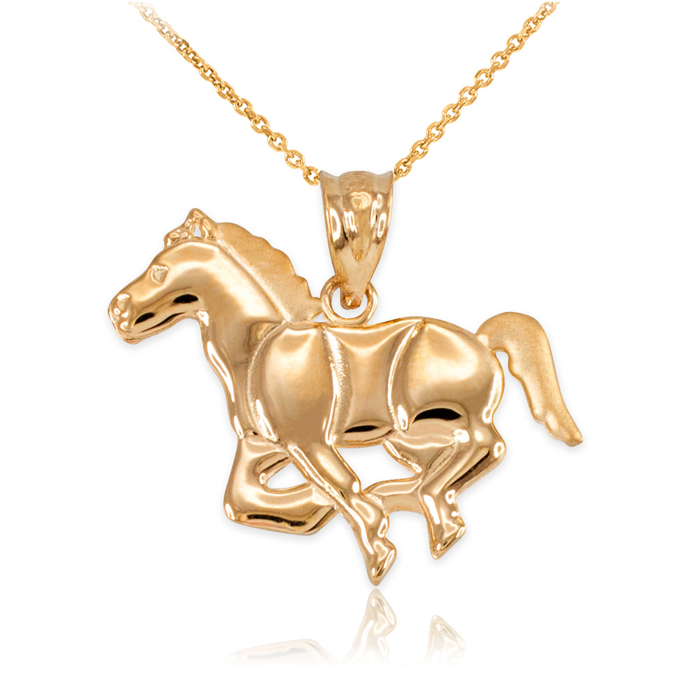 Gold Running Mustang Stallion Horse Equestrian Pendant Necklace
