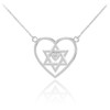 14K White Gold Star of David Diamond Pave Heart Necklace