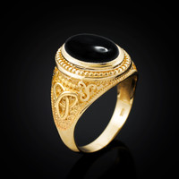 Yellow Gold Celtic Knot Black Onyx Statement Ring