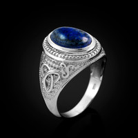 White Gold Celtic Knot Lapis Lazuli Gemstone Statement Ring