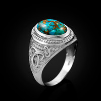 White Gold Celtic Knot Blue Copper Turquoise Statement Ring