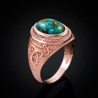 Rose Gold Celtic Knot Blue Copper Turquoise Statement Ring