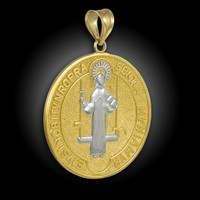 Two-Tone Solid Gold St. Benedict Medallion Pendant