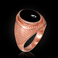Rose Gold Textured Band Black Onyx Statement Ring