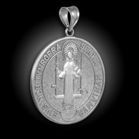 Solid White Gold St. Benedict Medallion Pendant