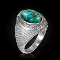 White Gold Blue Copper Turquoise Statement Ring