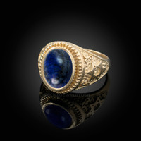 Gold Star of David Lapis Lazuli Gemstone Jewish Statement Ring
