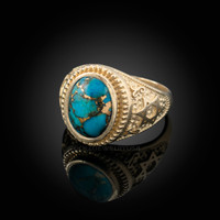 Gold Star of David Blue Copper Turquoise Jewish Statement Ring