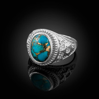 White Gold Star of David Blue Copper Turquoise Jewish Statement Ring