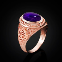 Rose Gold Lotus Yoga Mantra Oval Amethyst Cabochon Statement Ring