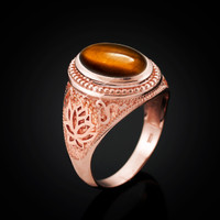 Rose Gold Lotus Yoga Tiger Eye Gemstone Statement Ring