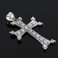 White Gold Armenian CZ Cross Pendant