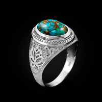 White Gold Lotus Yoga Mantra Blue Copper Turquoise Statement Ring
