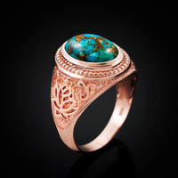 Rose Gold Lotus Yoga Mantra Blue Copper Turquoise Statement Ring