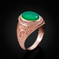 Rose Gold Celtic Trinity Green Onyx Statement Ring