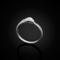 White Gold Ouroboros Snake Blue Sapphire Ring Band