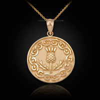Gold Scottish Thistle Medallion Pendant Necklace