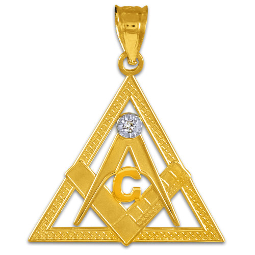 Yellow Gold Triangle Diamond Masonic Pendant