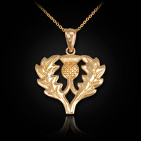 Gold Scottish Thistle Flower Pendant Necklace