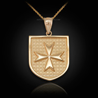 Gold Knights Hospitaller Maltese Cross Badge Pendant Necklace