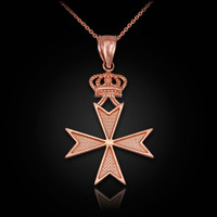 Rose Gold Maltese Cross Royal Crown Pendant Necklace