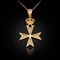 Gold Maltese Cross Crown Charm Necklace