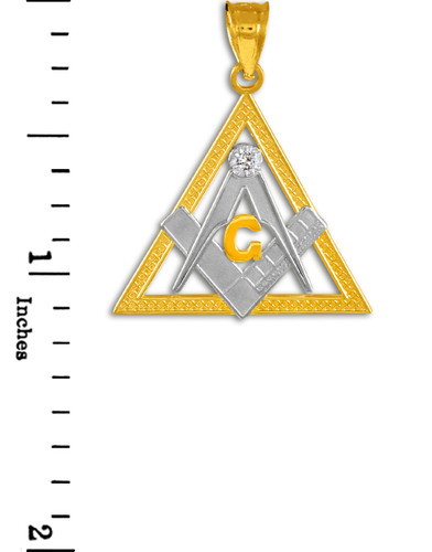 Two-Tone Gold Triangle Diamond Masonic Pendant