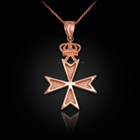 Rose Gold Maltese Cross Crown Charm Necklace
