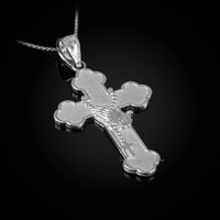 White Gold Rosary Cross Prayer Pendant Necklace
