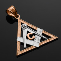 Two-Tone Rose Gold Triangle Diamond Masonic Pendant
