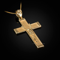 Yellow Gold Guadalupe Latin Cross Rosary Pendant Necklace