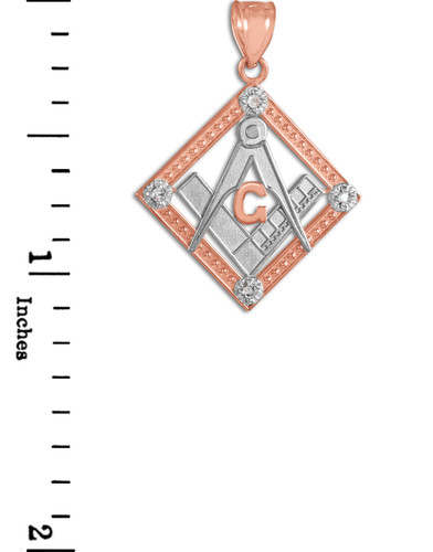 Two-Tone Rose Gold Square Diamond Masonic Pendant