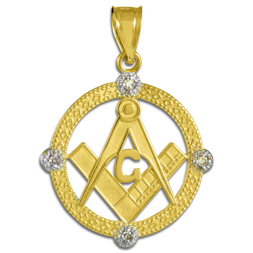 Yellow Gold Round Diamond Masonic Pendant