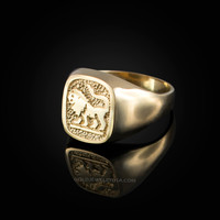 Yellow Gold Leo Mens Zodiac Ring