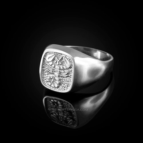 Polished White Gold Scorpio (Scorpion) Men's Zodiac Sign Ring