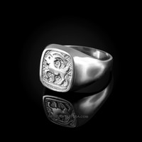 White Gold Capricorn Mens Zodiac Ring
