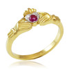 Dainty Gold Claddagh Promise Ring with Ruby