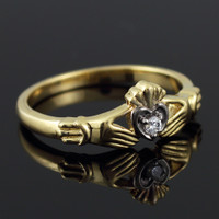 Dainty Gold Claddagh Promise Ring with Diamond